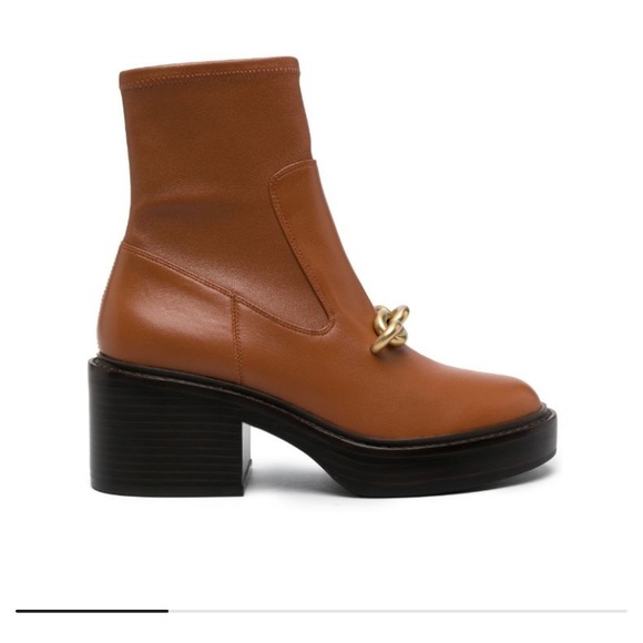 Coach Kenna honey caramel brown bootie with gold chain chunky heel ankle boot - Picture 6 of 14